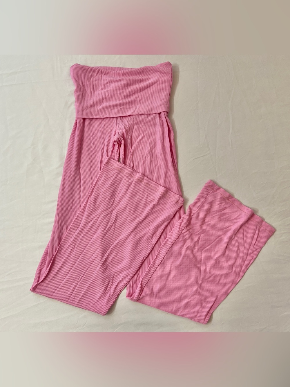 SKIMS Soft Lounge Ribbed Foldover Flare Leggings Pants Pant Pink Cotton - Picture 2 of 3